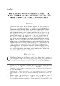 The Judicial Incompatibility Clause — Or, How a Version of the Kable Principle Nearly Made It Into the Federal Constitution
