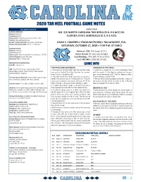 2020 Tar Heel Football Game Notes