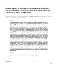 Genetic Variation Within and Among Populations of the Threatened Lichen Lobaria Pulmonaria in Switzerland and Implications for I