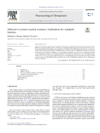 Adhesion G-Protein Coupled Receptors: Implications for Metabolic Function