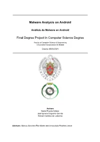 Malware Analysis on Android Final Degree Project in Computer
