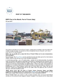 PORT of the MONTH ESPO Port of the Month: Port of Trieste (Italy)