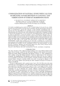 Consolidation of Natural Stone with Calcium Hydroxide Nanosuspension in Ethanol and Verification of Surface Hardening Rate