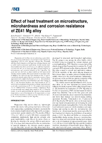 Effect of Heat Treatment on Microstructure, Microhardness and Corrosion Resistance of ZE41 Mg Alloy