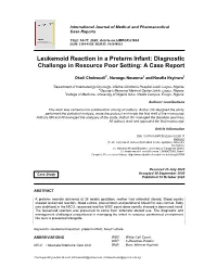 Leukemoid Reaction in a Preterm Infant: Diagnostic Challenge in Resource Poor Setting: a Case Report