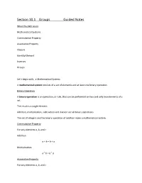 Section 10.1 Groups Guided Notes