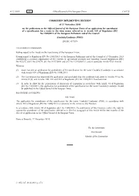 Commission Implementing Decision of 27 November 2018 on the Publication in the Official Journal of the European Union of an Appl