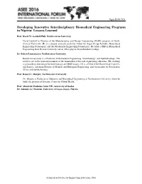 Developing Innovative Interdisciplinary Biomedical Engineering Programs in Nigeria: Lessons Learned