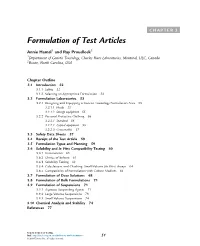 Formulation of Test Articles