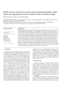 Middle Jurassic Collision of an Exotic Microcontinental Fragment: Impli- Cations for Magmatism Across the Southeast China Continental Margin
