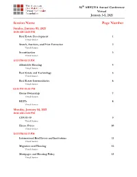 Session Name Page Number
