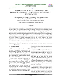 An Approach for Detecting Syntax and Syntactic Ambiguity in Software Requirement Specification