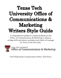 Texas Tech University Office of Communications & Marketing