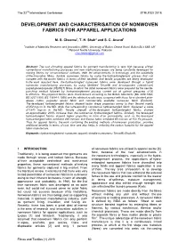 Development and Characterisation of Nonwoven Fabrics for Apparel Applications