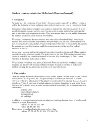 Guide to Creating an Index for Mcfarland (Please Read Carefully)