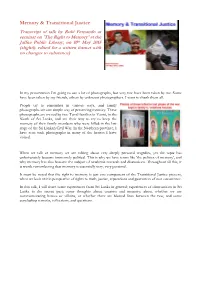 Memory & Transitional Justice