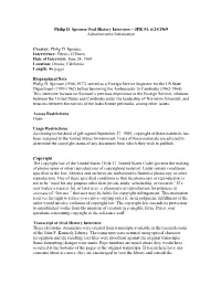 Philip D. Sprouse Interviewer: Dennis O’Brien Date of Interview: June 24, 1969 Location: Orinda, California Length: 46 Pages