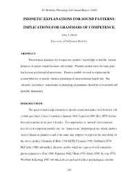 Phonetic Explanations for Sound Patterns: Implications for Grammars