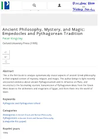 Empedocles and Pythagorean Tradition