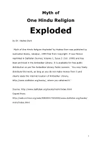 Myth of One Hindu Religion Exploded' by Hadwa Dom Was Published By