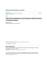 Public Policy Considerations Concerning Forum Selection Clauses in Insurance Contracts