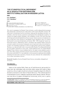 The Ethnopolitical Movement As a Vehicle for Nationalism Institutionalisation in Modern Latvia