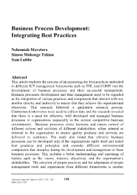 Business Process Development: Integrating Best Practices