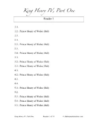 King Henry IV, Part One Reader 1