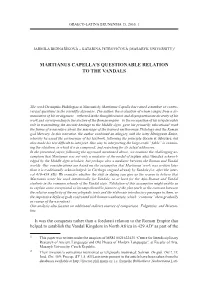 Martianus Capella's Questionable Relation To