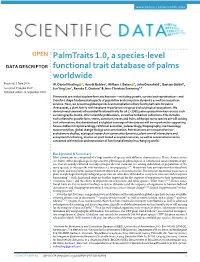Palmtraits 1.0, a Species-Level Functional Trait Database of Palms Worldwide