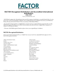 FACTOR-Recognized Distributors and Accredited International Distributors 2016-2017 Version 4.0 | Published April 1, 2016