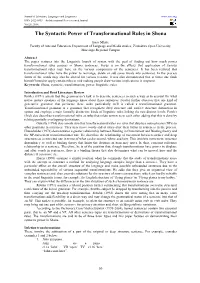 The Syntactic Power of Transformational Rules in Shona
