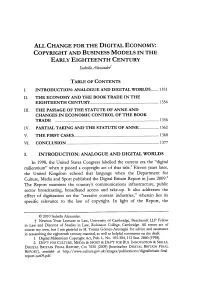 COPYRIGHT and BUSINESS MODELS in the EARLY EIGHTEENTH CENTURY Isabellaalexanderf