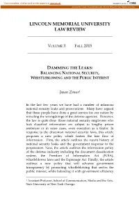 Damming the Leaks: Balancing National Security, Whistleblowing and the Public Interest