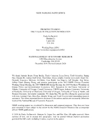 Nber Working Paper Series from Fog to Smog: the Value
