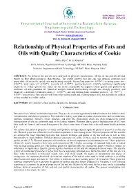 Relationship of Physical Properties of Fats and Oils with Quality Characteristics of Cookie