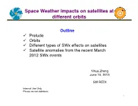 Space Weather Impacts on Satellites at Different Orbits 