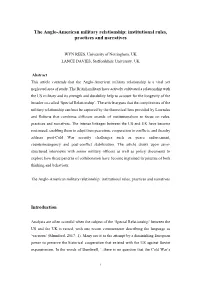 The Anglo-American Military Relationship: Institutional Rules, Practices and Narratives