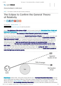 The Eclipse to Confirm the General Theory of Relativity - Openmind Search Private Area