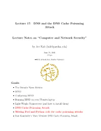 DNS and the DNS Cache Poisoning Attack