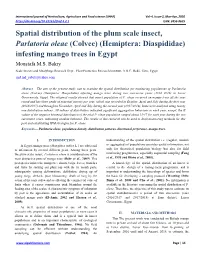 Spatial Distribution of the Plum Scale Insect, Parlatoria Oleae (Colvee) (Hemiptera: Diaspididae) Infesting Mango Trees in Egypt Moustafa M.S