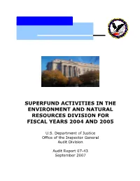 Superfund Activities in the Environment and Natural Resources Division for Fiscal Years 2004 and 2005