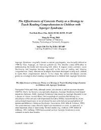 The Effectiveness of Concrete Poetry As a Strategy to Teach Reading Comprehension to Children with Asperger Syndrome