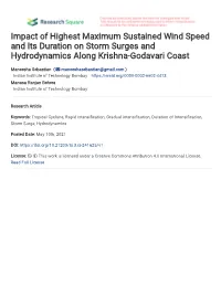1 Impact of Highest Maximum Sustained Wind Speed and Its Duration on Storm Surges and 1 Hydrodynamics Along Krishna-Godavari