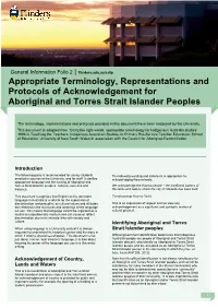 Appropriate Terminology, Representations and Protocols of Acknowledgement for Aboriginal and Torres Strait Islander Peoples
