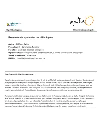Recommender System for the Billiard Game