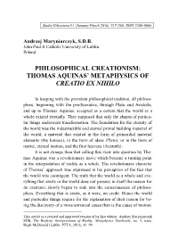 Thomas Aquinas' Metaphysics of Creatio Ex Nihilo