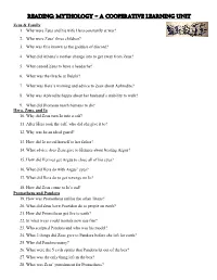 Reading: Mythology – a Cooperative Learning Unit Zeus & Family 1