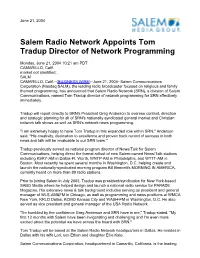Salem Radio Network Appoints Tom Tradup Director of Network Programming