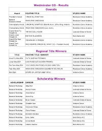 Westminster CO - Results Overalls Award ROUTINE TITLE STUDIO NAME